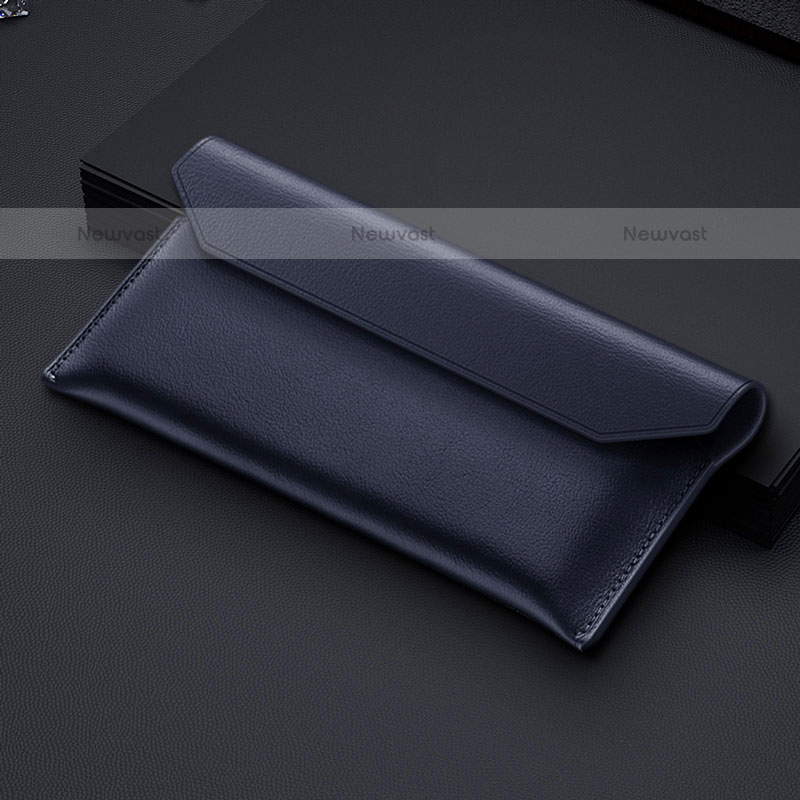 Leather Wristlet Wallet Handbag Case for Samsung Galaxy Z Fold3 5G Blue