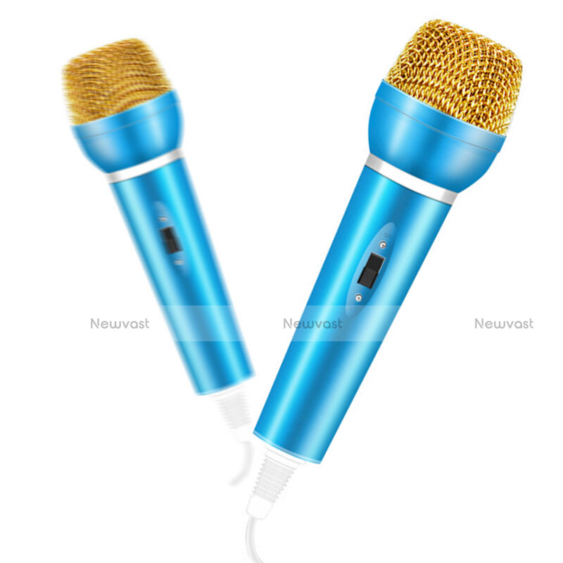Luxury 3.5mm Mini Handheld Microphone Singing Recording with Stand M03 Blue