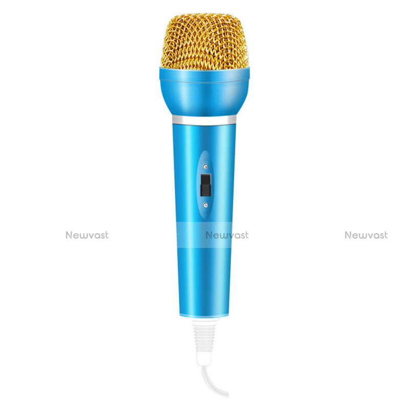 Luxury 3.5mm Mini Handheld Microphone Singing Recording with Stand M03 Blue