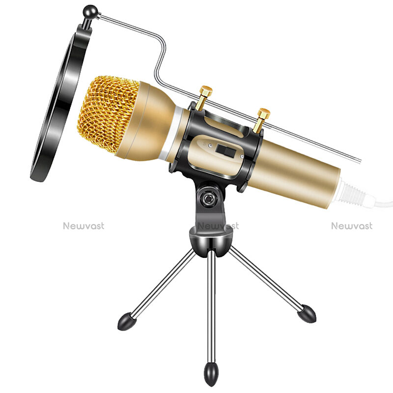 Luxury 3.5mm Mini Handheld Microphone Singing Recording with Stand M03 Gold