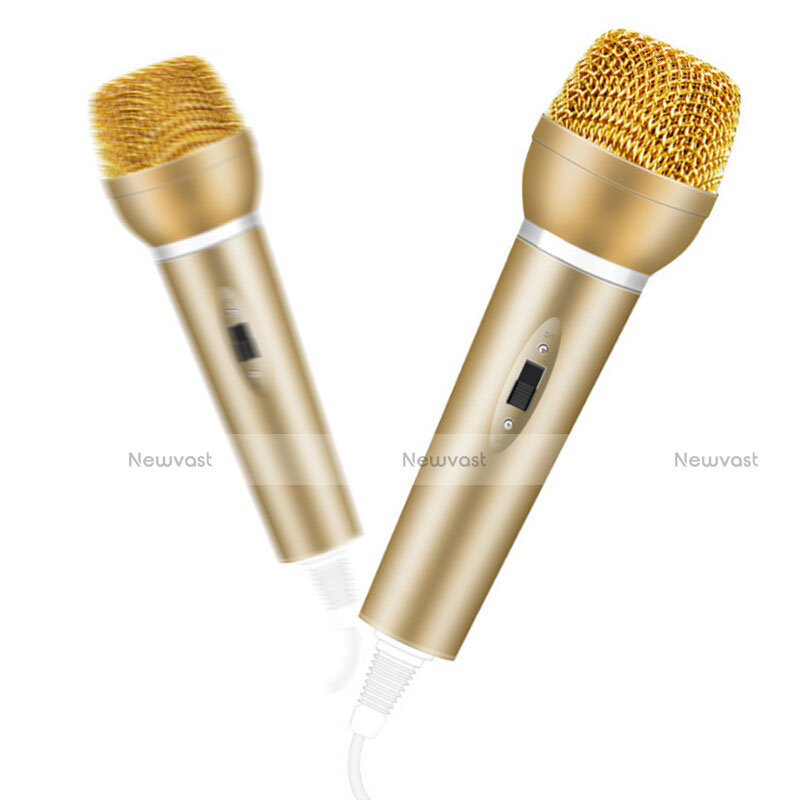 Luxury 3.5mm Mini Handheld Microphone Singing Recording with Stand M03 Gold