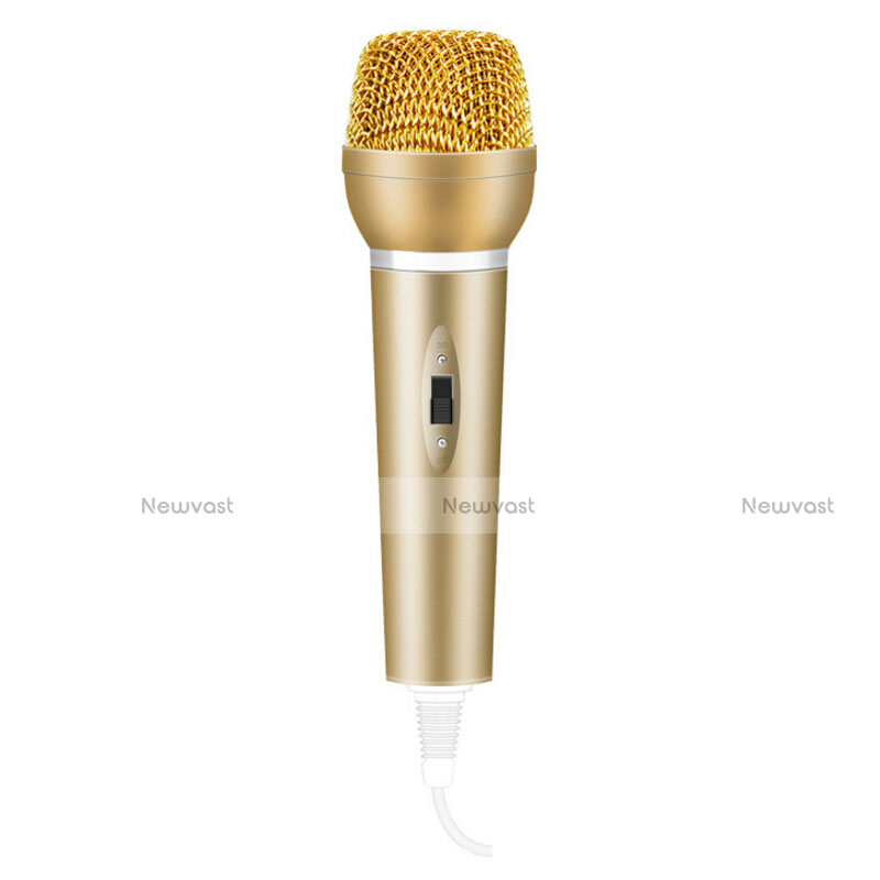 Luxury 3.5mm Mini Handheld Microphone Singing Recording with Stand M03 Gold