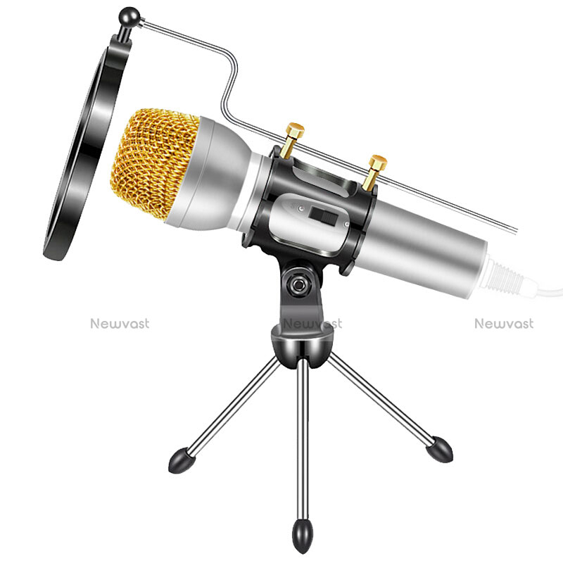 Luxury 3.5mm Mini Handheld Microphone Singing Recording with Stand M03 Silver