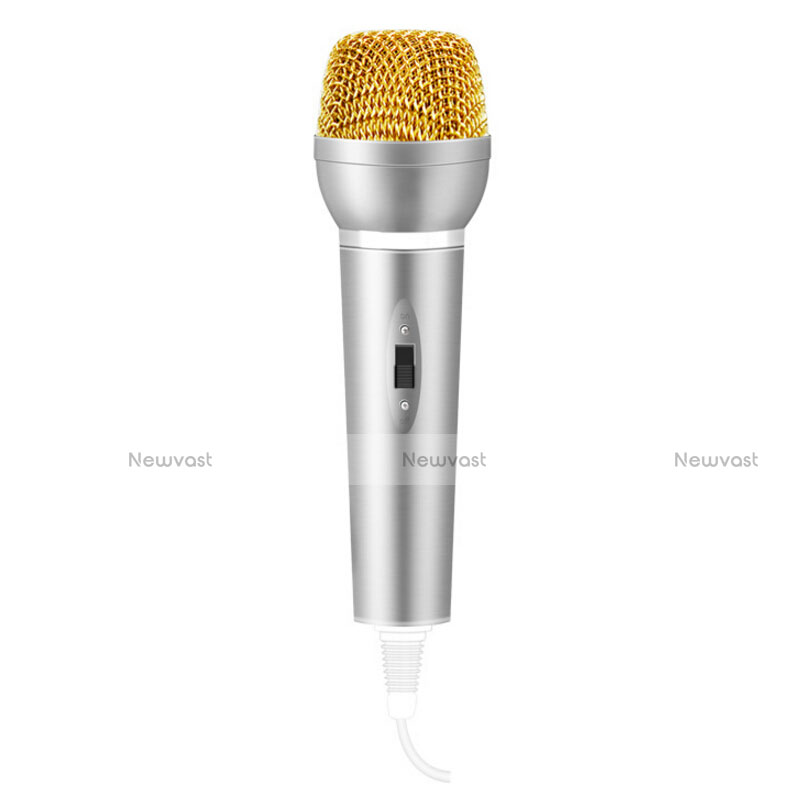 Luxury 3.5mm Mini Handheld Microphone Singing Recording with Stand M03 Silver