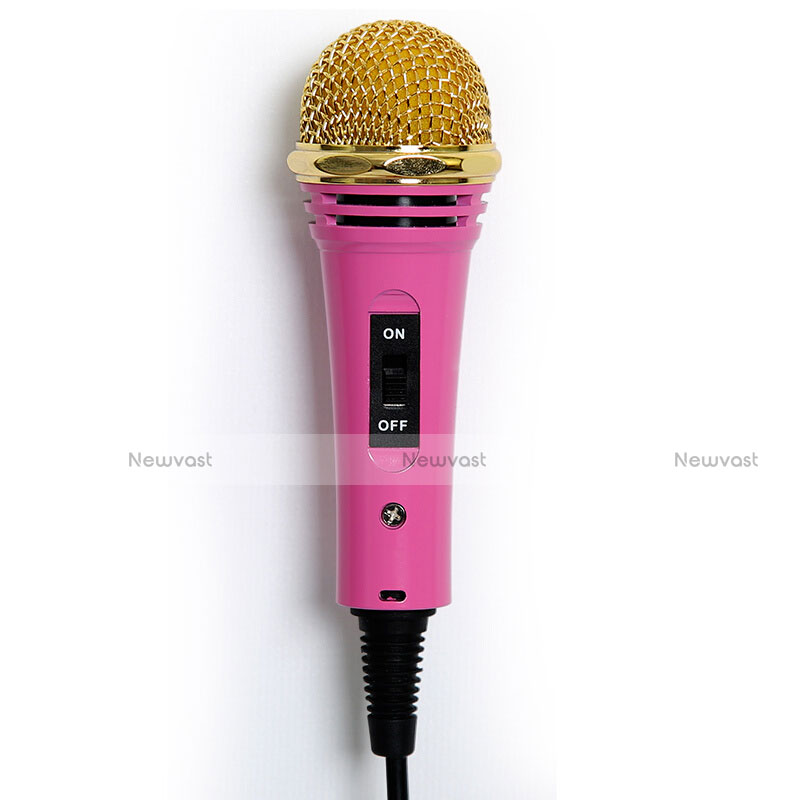 Luxury 3.5mm Mini Handheld Microphone Singing Recording with Stand M07 Pink