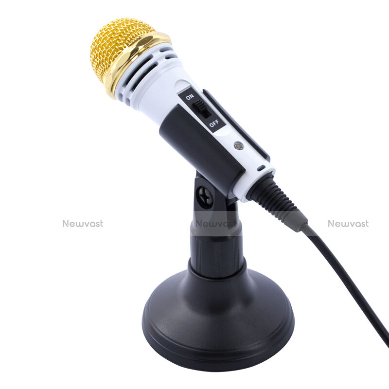 Luxury 3.5mm Mini Handheld Microphone Singing Recording with Stand M07 White