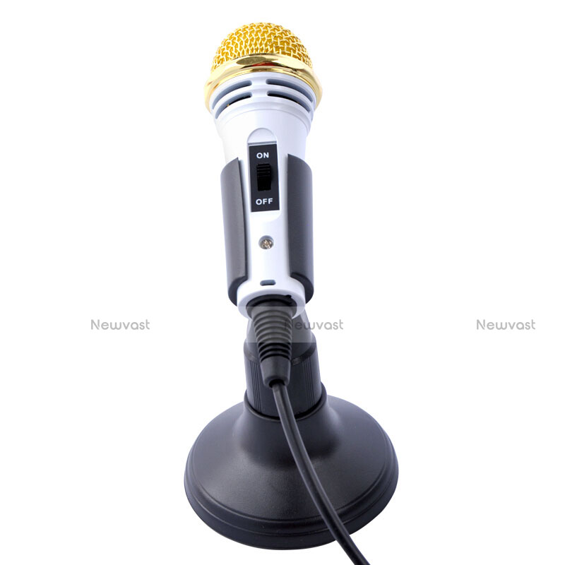 Luxury 3.5mm Mini Handheld Microphone Singing Recording with Stand M07 White