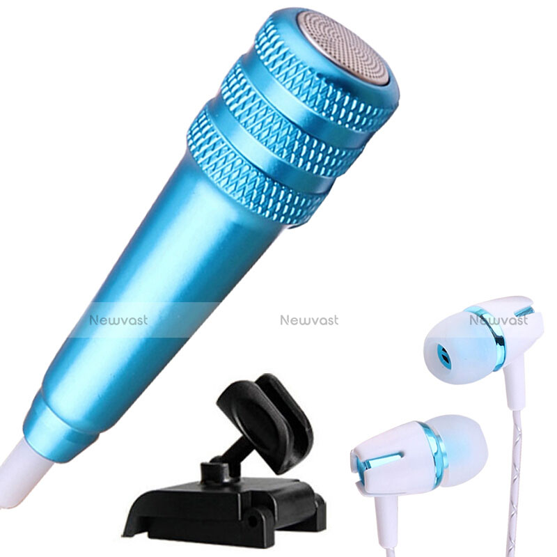 Luxury 3.5mm Mini Handheld Microphone Singing Recording with Stand M08 Blue