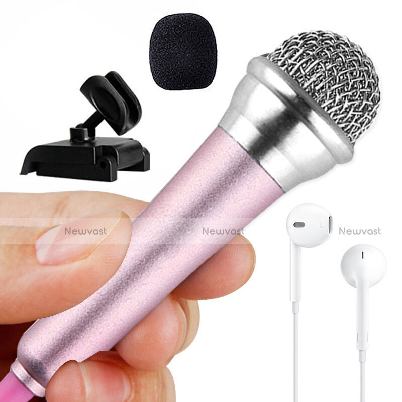 Luxury 3.5mm Mini Handheld Microphone Singing Recording with Stand M12 Pink