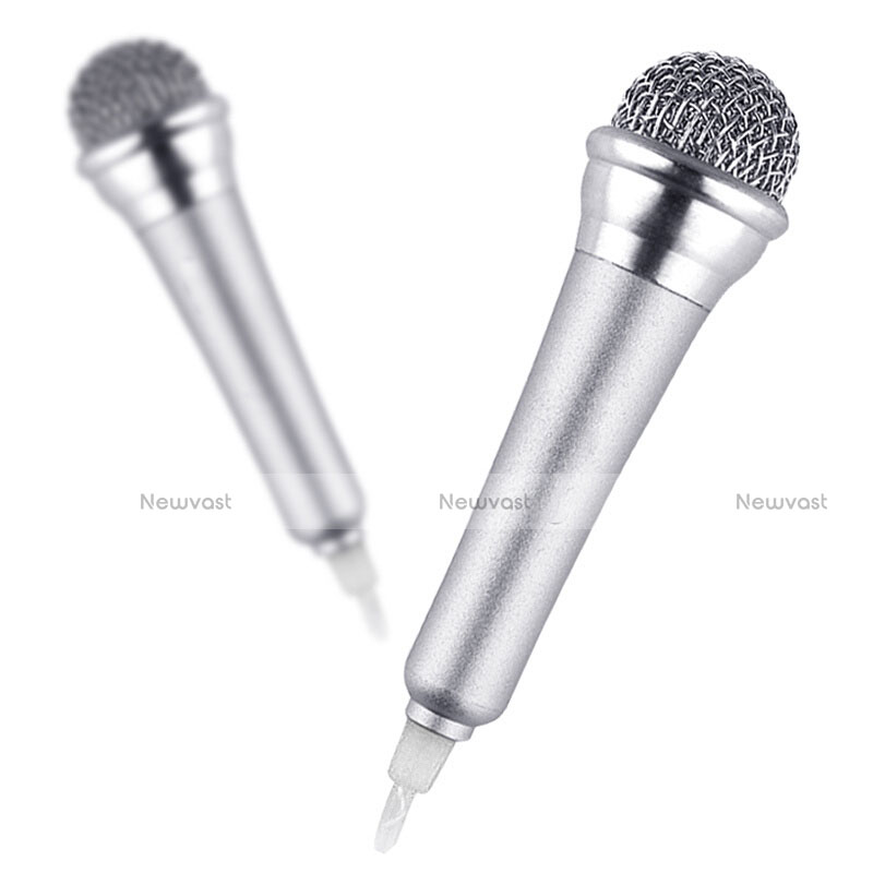 Luxury 3.5mm Mini Handheld Microphone Singing Recording with Stand M12 Silver