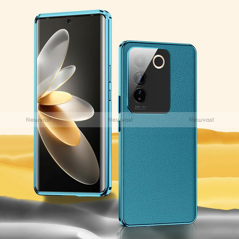 Luxury Aluminum Metal and Leather Cover Case 360 Degrees for Vivo V27 5G