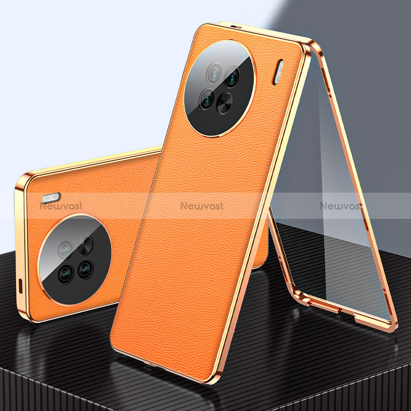 Luxury Aluminum Metal and Leather Cover Case 360 Degrees for Vivo X90 5G