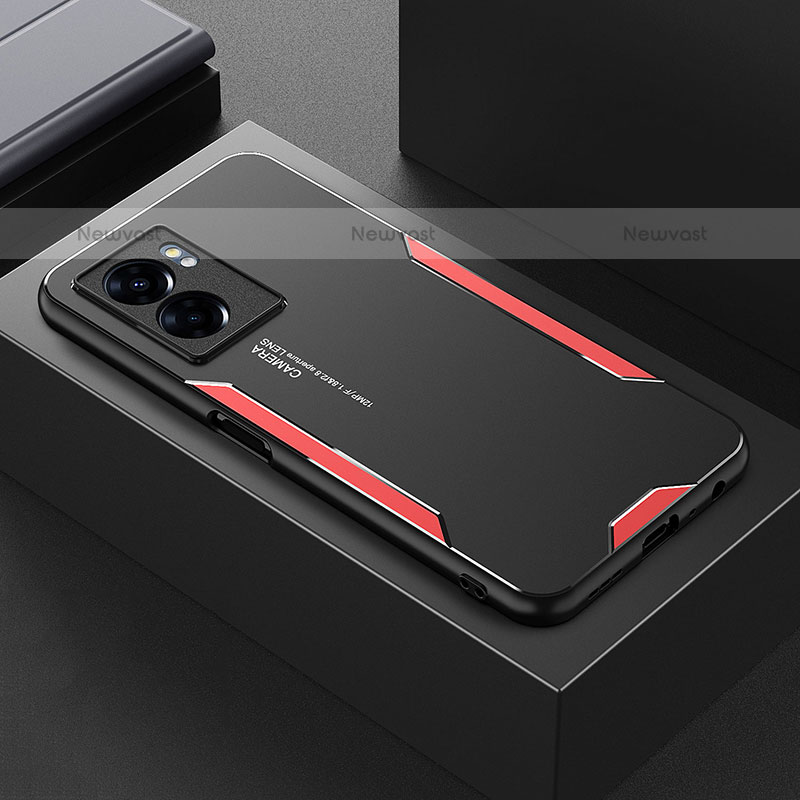 Luxury Aluminum Metal Back Cover and Silicone Frame Case for OnePlus Nord N20 SE Red