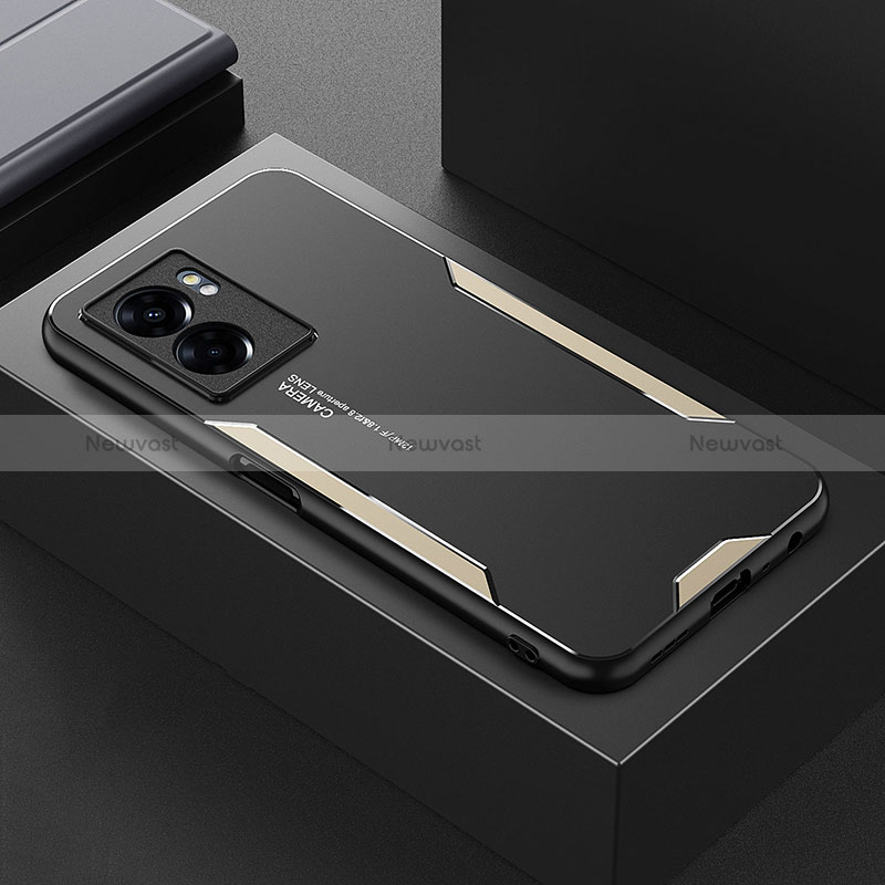 Luxury Aluminum Metal Back Cover and Silicone Frame Case for Oppo A57s Gold