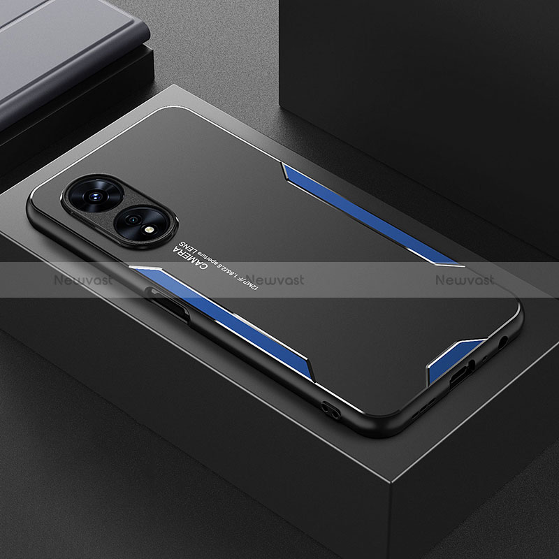 Luxury Aluminum Metal Back Cover and Silicone Frame Case for Oppo A78 5G Blue