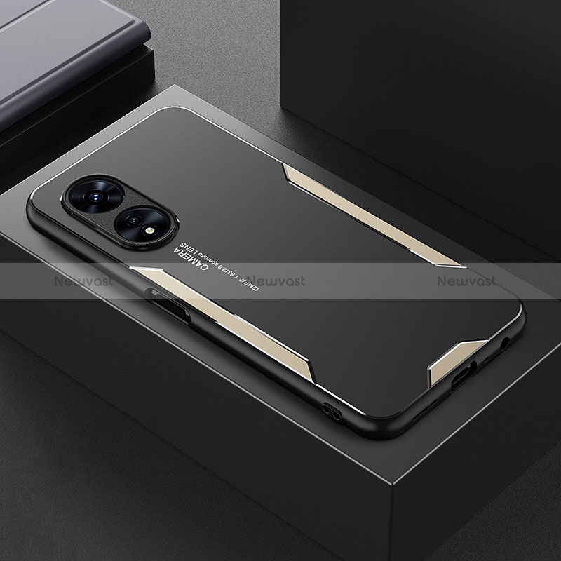 Luxury Aluminum Metal Back Cover and Silicone Frame Case for Oppo A97 5G Gold