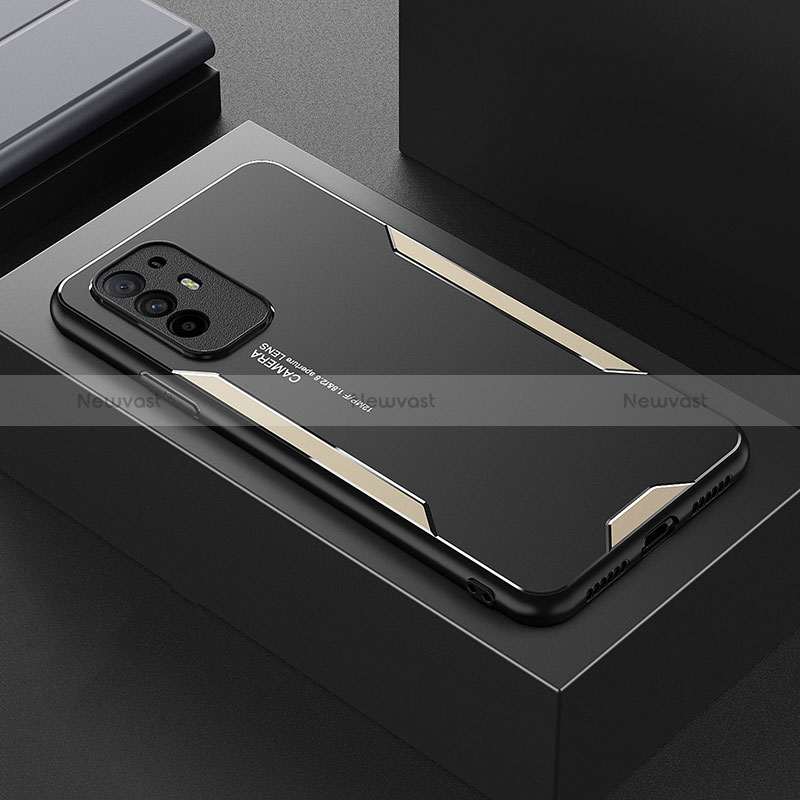 Luxury Aluminum Metal Back Cover and Silicone Frame Case for Oppo Reno5 Z 5G Gold