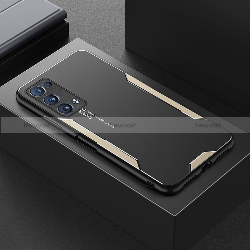 Luxury Aluminum Metal Back Cover and Silicone Frame Case for Oppo Reno6 Pro+ Plus 5G Gold