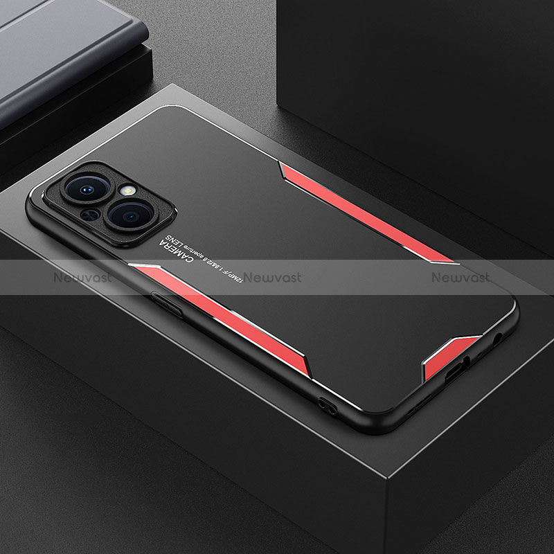Luxury Aluminum Metal Back Cover and Silicone Frame Case for Oppo Reno7 Lite 5G Red