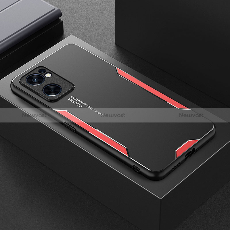 Luxury Aluminum Metal Back Cover and Silicone Frame Case for Oppo Reno7 SE 5G Red