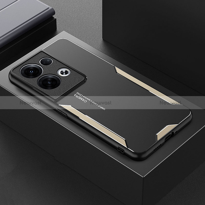 Luxury Aluminum Metal Back Cover and Silicone Frame Case for Oppo Reno8 Pro 5G Gold