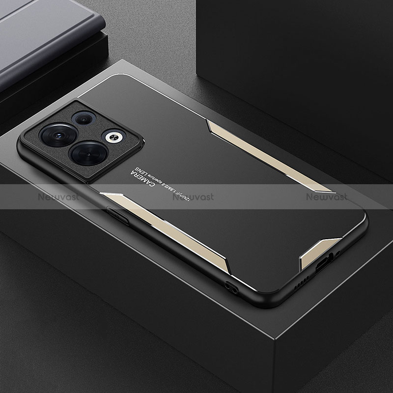Luxury Aluminum Metal Back Cover and Silicone Frame Case for Oppo Reno9 5G Gold