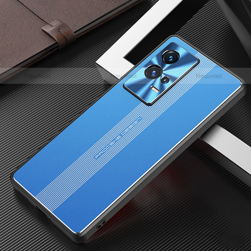 Luxury Aluminum Metal Back Cover and Silicone Frame Case for Vivo iQOO 8 5G Blue