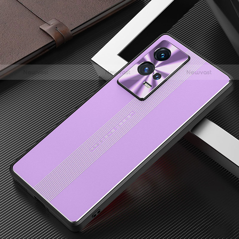 Luxury Aluminum Metal Back Cover and Silicone Frame Case for Vivo iQOO 8 5G Purple