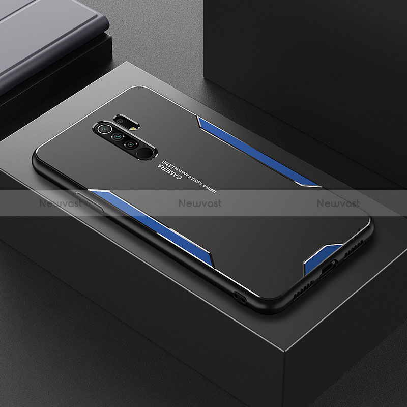 Luxury Aluminum Metal Back Cover and Silicone Frame Case for Xiaomi Redmi 9 Prime India Blue