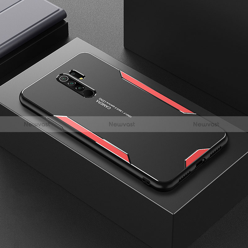 Luxury Aluminum Metal Back Cover and Silicone Frame Case for Xiaomi Redmi 9 Red