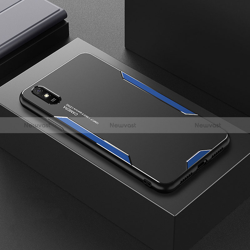Luxury Aluminum Metal Back Cover and Silicone Frame Case for Xiaomi Redmi 9A Blue