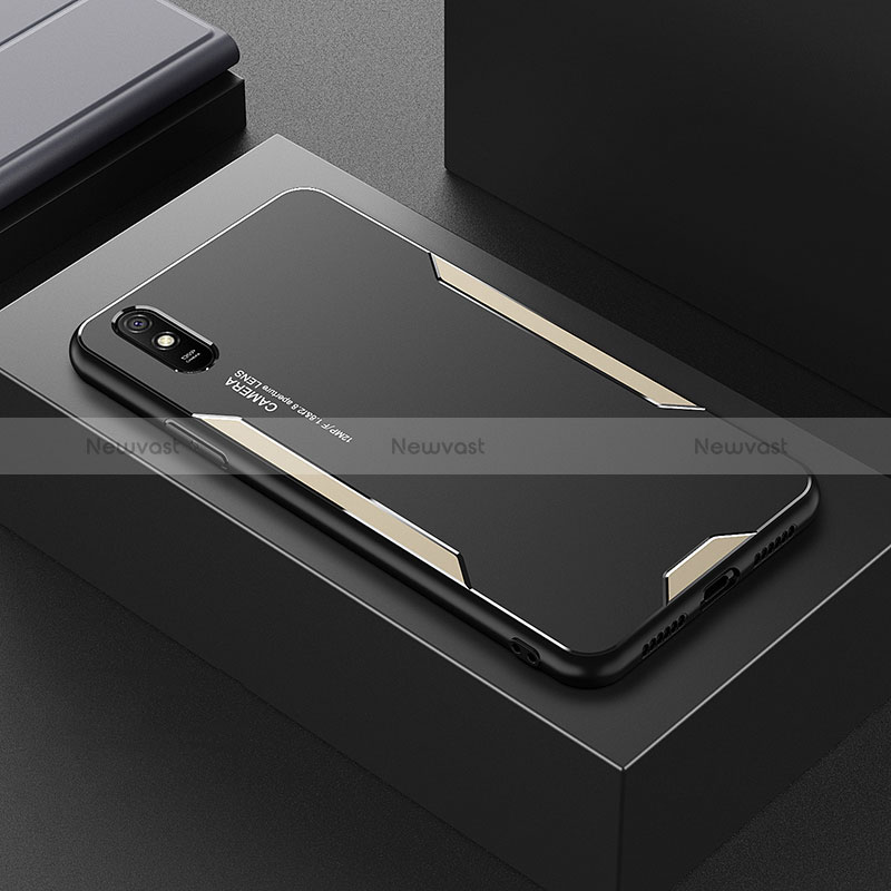 Luxury Aluminum Metal Back Cover and Silicone Frame Case for Xiaomi Redmi 9A Gold