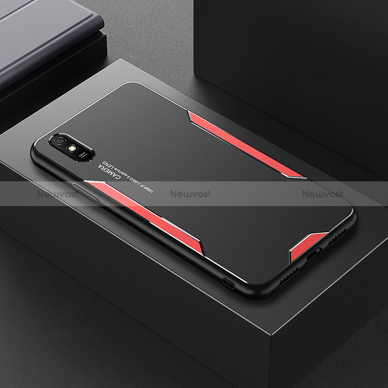 Luxury Aluminum Metal Back Cover and Silicone Frame Case for Xiaomi Redmi 9AT Red