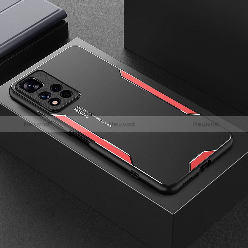 Luxury Aluminum Metal Back Cover and Silicone Frame Case for Xiaomi Redmi Note 11 Pro+ Plus 5G Red