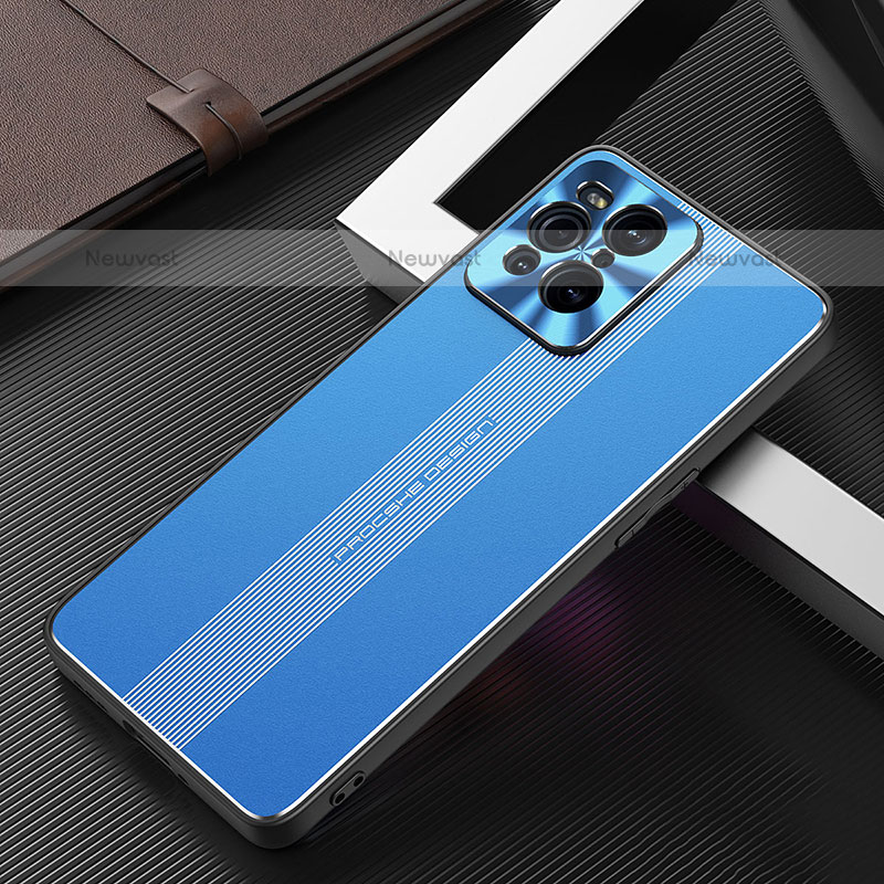 Luxury Aluminum Metal Back Cover and Silicone Frame Case J01 for Oppo Find X3 Pro 5G Blue