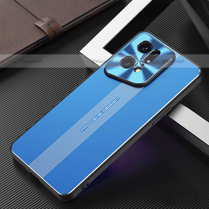 Luxury Aluminum Metal Back Cover and Silicone Frame Case J01 for Oppo Find X5 Pro 5G Blue