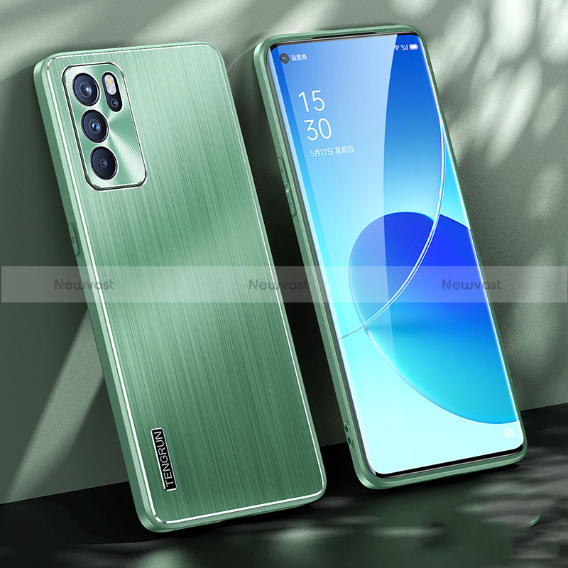 Luxury Aluminum Metal Back Cover and Silicone Frame Case J01 for Oppo Reno6 Pro 5G India
