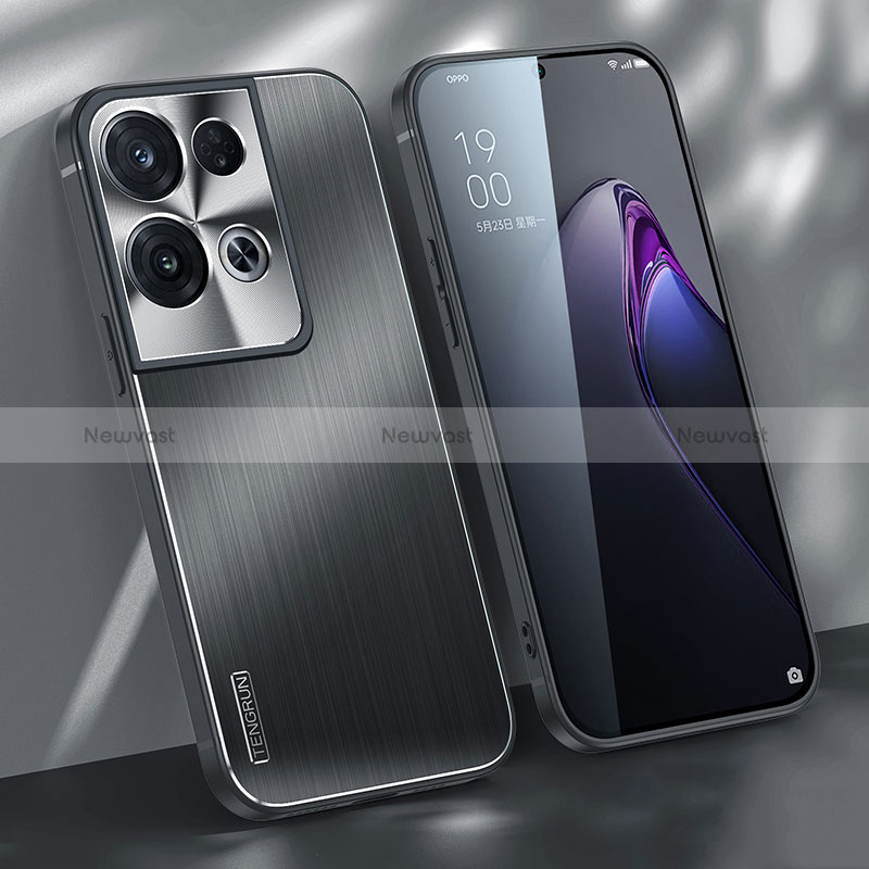 Luxury Aluminum Metal Back Cover and Silicone Frame Case J01 for Oppo Reno8 Pro 5G Black