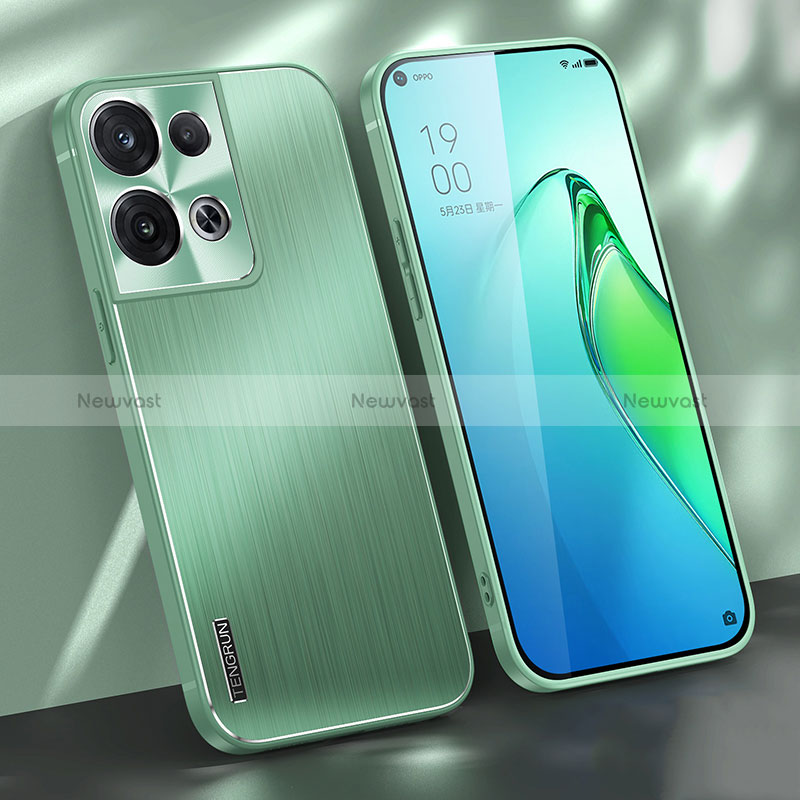Luxury Aluminum Metal Back Cover and Silicone Frame Case J01 for Oppo Reno9 5G Green