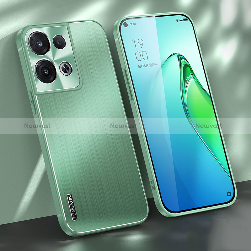 Luxury Aluminum Metal Back Cover and Silicone Frame Case J01 for Oppo Reno9 Pro 5G Green