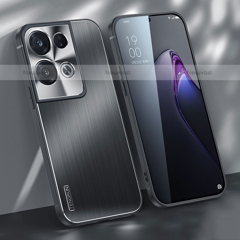 Luxury Aluminum Metal Back Cover and Silicone Frame Case J01 for Oppo Reno9 Pro+ Plus 5G Black