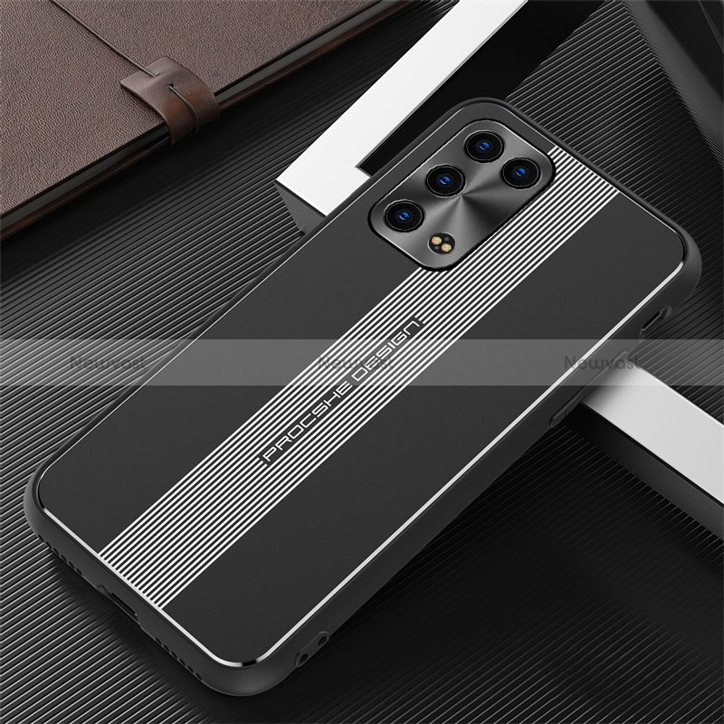 Luxury Aluminum Metal Back Cover and Silicone Frame Case J02 for Oppo Reno6 Pro 5G Black