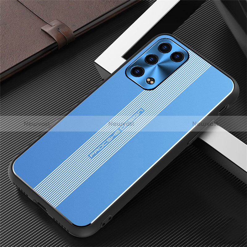 Luxury Aluminum Metal Back Cover and Silicone Frame Case J02 for Oppo Reno6 Pro 5G Blue