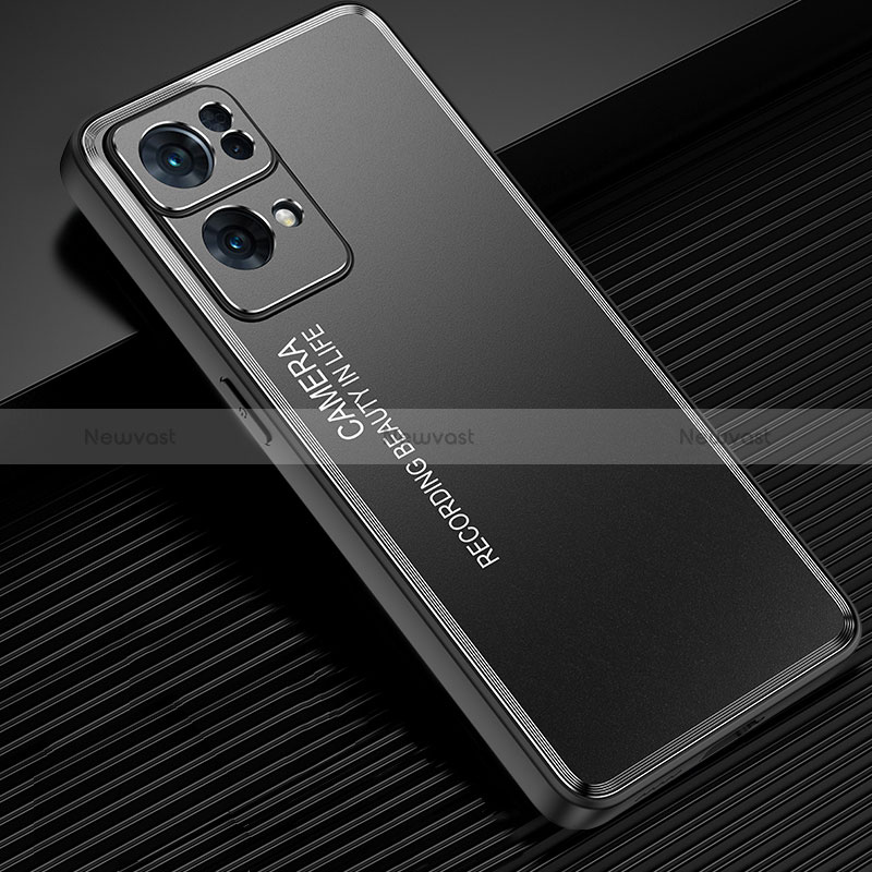Luxury Aluminum Metal Back Cover and Silicone Frame Case J02 for Oppo Reno7 Pro 5G Black