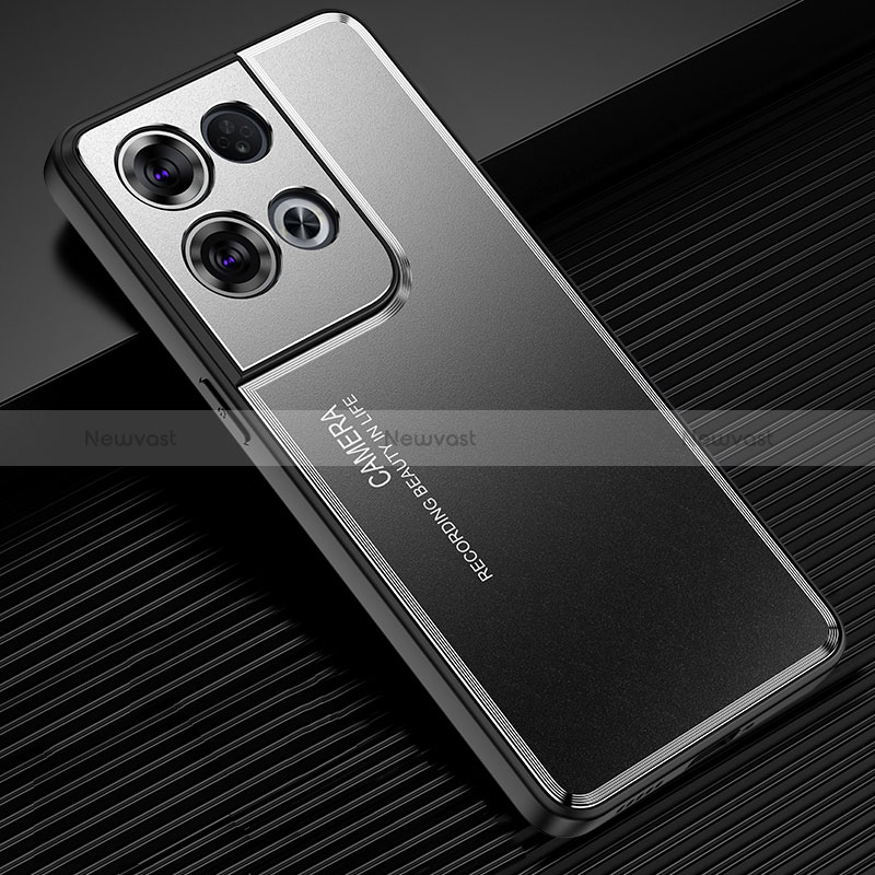 Luxury Aluminum Metal Back Cover and Silicone Frame Case J02 for Oppo Reno8 Pro 5G Black