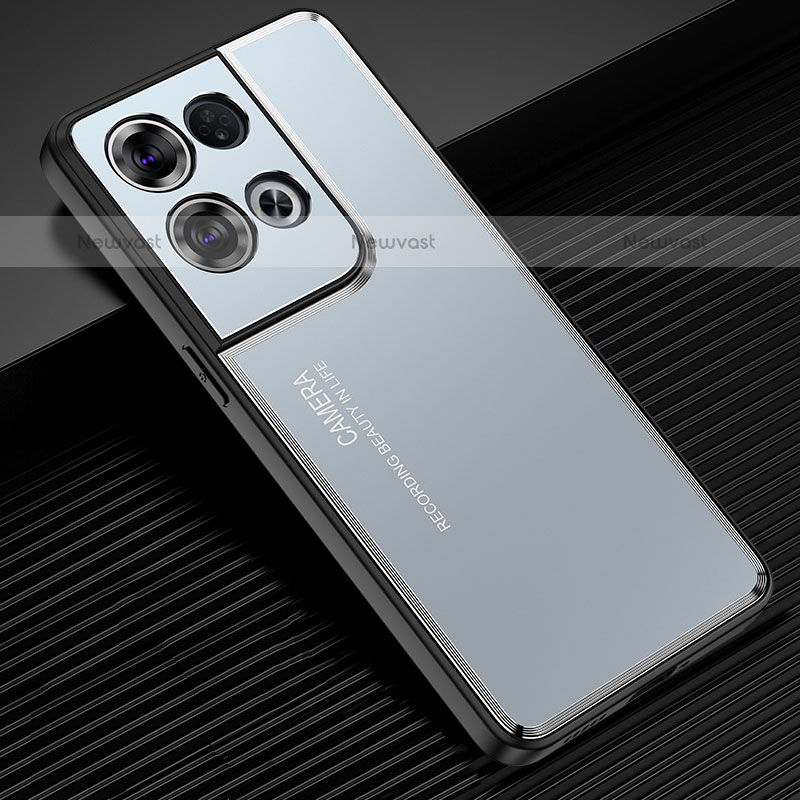 Luxury Aluminum Metal Back Cover and Silicone Frame Case J02 for Oppo Reno9 Pro+ Plus 5G Blue