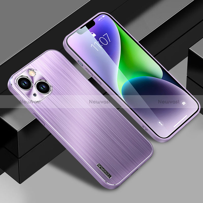 Luxury Aluminum Metal Back Cover and Silicone Frame Case JL1 for Apple iPhone 13 Purple