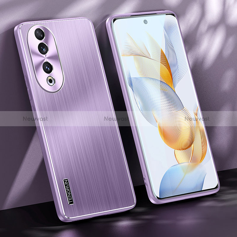 Luxury Aluminum Metal Back Cover and Silicone Frame Case JL1 for Huawei Honor 90 5G Purple