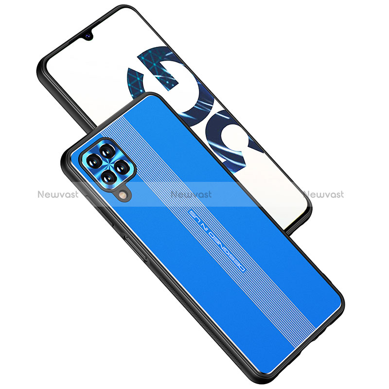 Luxury Aluminum Metal Back Cover and Silicone Frame Case JL1 for Samsung Galaxy A12 Nacho Blue