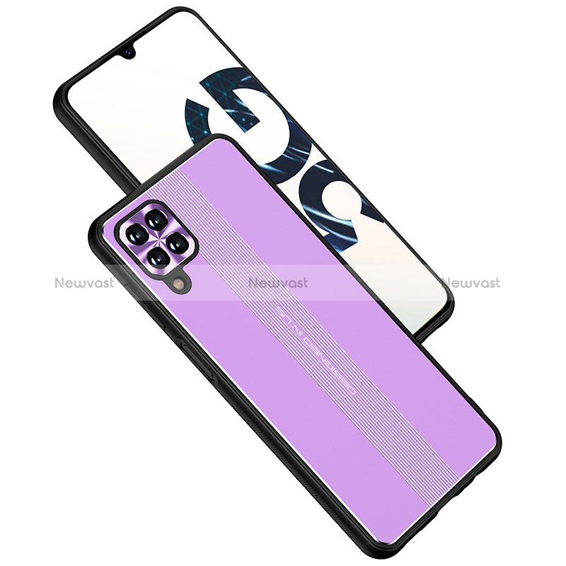 Luxury Aluminum Metal Back Cover and Silicone Frame Case JL1 for Samsung Galaxy M12 Purple